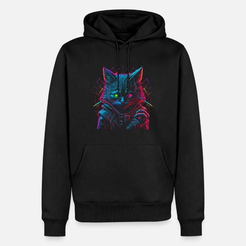 Neon Punk Hacker Cat - Sweat à capuche Premium bio Homme - noir
