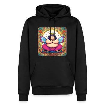 Dicke niedliche Joga Fee in Buddha Position - Männer Premium Bio Hoodie - Schwarz - Vorne - Nico (187cm)