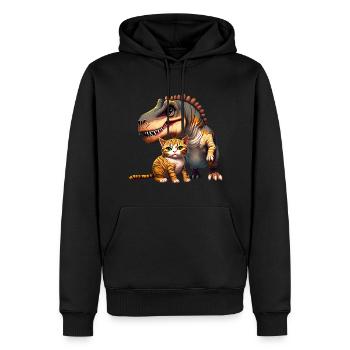 Cat cuddles with T-Rex - Men’s Premium Organic Hoodie - black - Front - Nico (187cm)