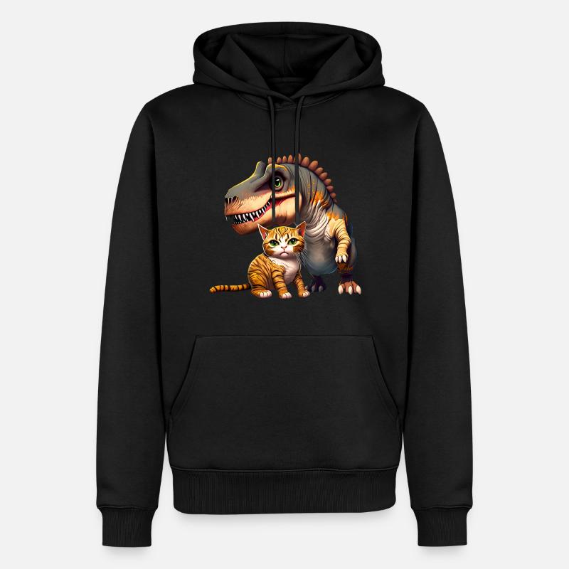 Katze schmust mit T-Rex - Männer Premium Bio Hoodie - Schwarz