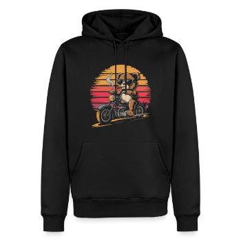 Ours en peluche avec des lunettes de soleil chevauche une moto vintage - Sweat à capuche Premium bio Homme - noir - Devant - Nico (187cm)