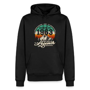 Legenden werden 1963 geboren - Männer Premium Bio Hoodie - Schwarz - Vorne - Nico (187cm)