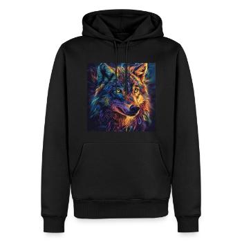 Colorful and vibrant wolf portrait - Men’s Premium Organic Hoodie - black - Front - Nico (187cm)