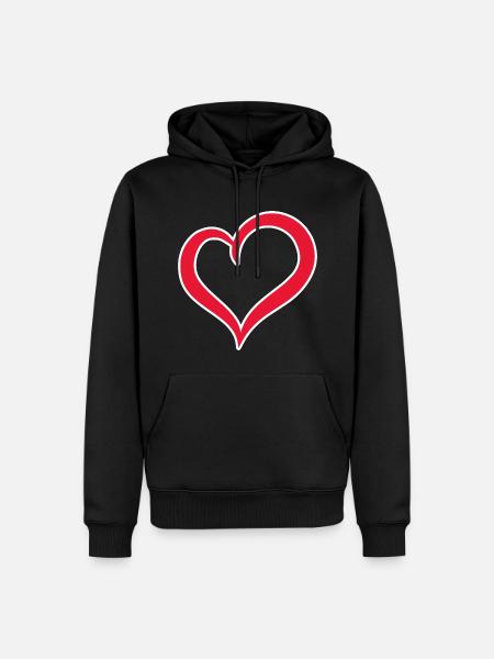 Herz rot mit weißen Rand - Männer Premium Bio Hoodie - Schwarz
