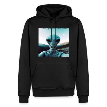 Alien Selfie in den Bergen - Männer Premium Bio Hoodie - Schwarz - Vorne - Nico (187cm)