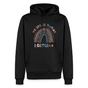 Wir sind alle Menschen, LGBTQIA+ Pride - Männer Premium Bio Hoodie - Schwarz - Vorne - Nico (187cm)