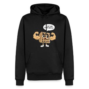 Ich bin nur hier wegen der Waffeln - Männer Premium Bio Hoodie - Schwarz - Vorne - Nico (187cm)
