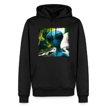 Alien Selfie - Neben dem Wasserfall - Männer Premium Bio Hoodie - Schwarz - Vorne - Nico (187cm)
