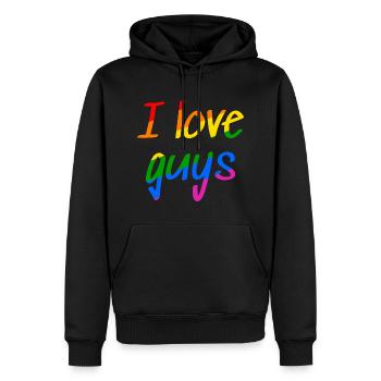 I love Guys - Gay Proud Shirt - Männer Premium Bio Hoodie - Schwarz - Vorne - Nico (187cm)