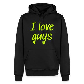 Queer Gay Statement Shirt: I love guys - Männer Premium Bio Hoodie - Schwarz - Vorne - Nico (187cm)