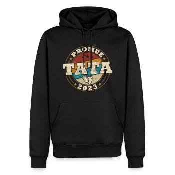Promue tata 2023 - Sweat à capuche Premium bio Homme - noir - Devant - Nico (187cm)