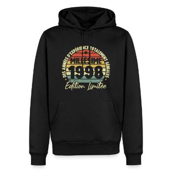 Cadeau D'anniversaire Millésime Fabriqué en 1998 - Sweat à capuche Premium bio Homme - noir - Devant - Nico (187cm)