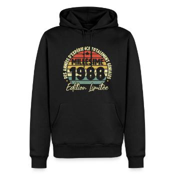 Cadeau D'anniversaire Millésime Fabriqué en 1988 - Sweat à capuche Premium bio Homme - noir - Devant - Nico (187cm)