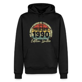 Cadeau D'anniversaire Millésime Fabriqué en 1990 - Sweat à capuche Premium bio Homme - noir - Devant - Nico (187cm)