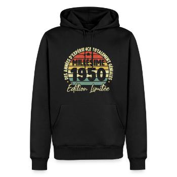 Cadeau D'anniversaire Millésime Fabriqué en 1950 - Sweat à capuche Premium bio Homme - noir - Devant - Nico (187cm)