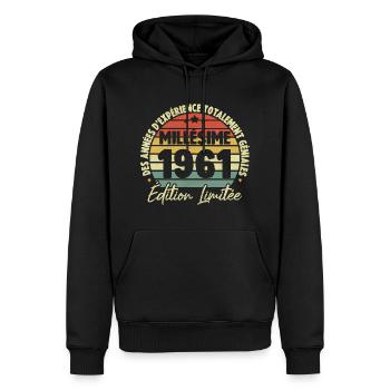 Cadeau D'anniversaire Millésime Fabriqué en 1961 - Sweat à capuche Premium bio Homme - noir - Devant - Nico (187cm)