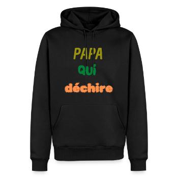 PAPA qui déchire - Sweat à capuche Premium bio Homme - noir - Devant - Nico (187cm)