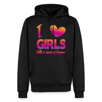 J’aime les filles - Sweat à capuche Premium bio Homme - noir - Devant - Nico (187cm)