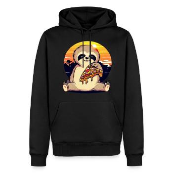 Pizza Faultier im Sonnenuntergang - Männer Premium Bio Hoodie - Schwarz - Vorne - Nico (187cm)