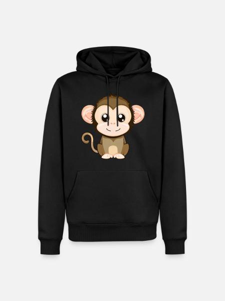 Cute, cheerful monkey - kawaii style - Men’s Premium Organic Hoodie - black