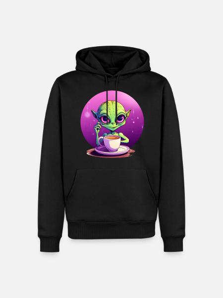 Mitternachts-Kaffee: Der grüne Alien-Trinker - Männer Premium Bio Hoodie - Schwarz
