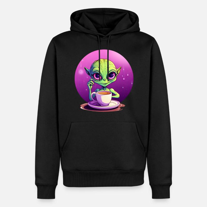 Mitternachts-Kaffee: Der grüne Alien-Trinker - Männer Premium Bio Hoodie - Schwarz