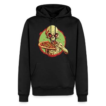 Green Alien with Pizza: Halloween Fast Food Fun - Men’s Premium Organic Hoodie - black - Front - Nico (187cm)