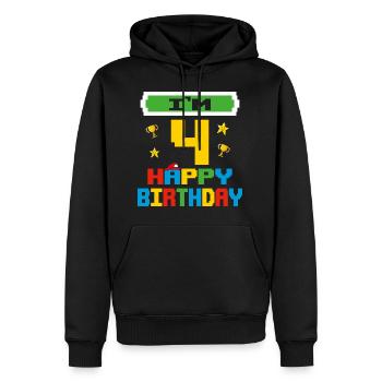 Vier 4 Jahre 4. Geburtstag Alles Gute zum Geburtstag 4 Jahre alt - Männer Premium Bio Hoodie - Schwarz - Vorne - Nico (187cm)