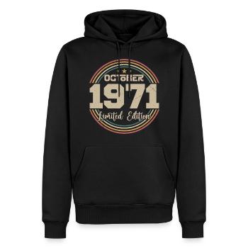 Né en octobre 1971 Retro Anniversaire Octobre 1971 - Sweat à capuche Premium bio Homme - noir - Devant - Nico (187cm)