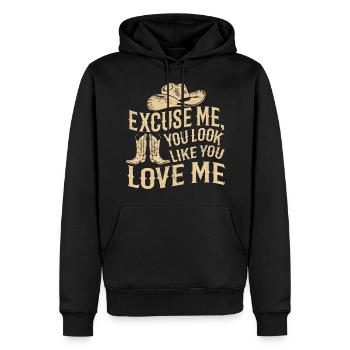 Excuse me you look like you love me - Men’s Premium Organic Hoodie - black - Front - Nico (187cm)