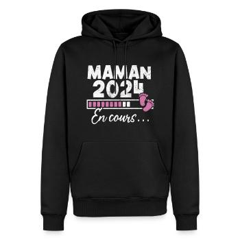 Maman 2024 En Cours - Sweat à capuche Premium bio Homme - noir - Devant - Nico (187cm)