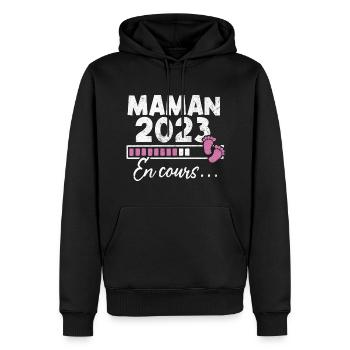 Maman 2023 En Cours - Sweat à capuche Premium bio Homme - noir - Devant - Nico (187cm)
