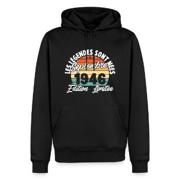 Cadeau Les légendes sont nées en Septembre 1946 - Sweat à capuche Premium bio Homme - noir - Devant - Nico (187cm)