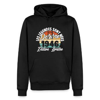 Cadeau Les légendes sont nées en Octobre 1946 - Sweat à capuche Premium bio Homme - noir - Devant - Nico (187cm)