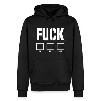 Fuck You Me Off Lustiger Witz - Männer Premium Bio Hoodie - Schwarz - Vorne - Nico (187cm)