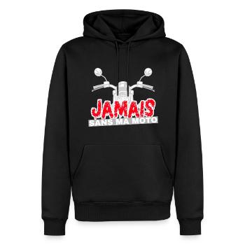 Jamais sans ma moto. Humour motard et motarde - Sweat à capuche Premium bio Homme - noir - Devant - Nico (187cm)