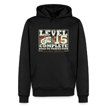 15 Anniversaire Niveau 15 Cadeau complet de 15 ans - Sweat à capuche Premium bio Homme - noir - Devant - Nico (187cm)