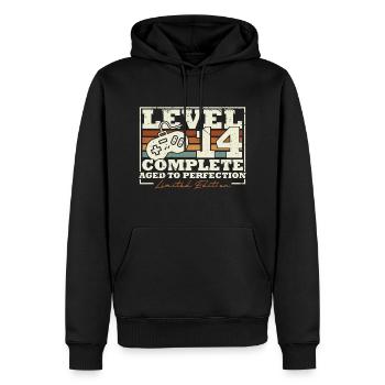 14 Anniversaire Niveau 14 Cadeau complet de 14 ans - Sweat à capuche Premium bio Homme - noir - Devant - Nico (187cm)