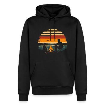 Vater und Sohn Camping Lagerfeuer Wandern vintage - Männer Premium Bio Hoodie - Schwarz - Vorne - Nico (187cm)