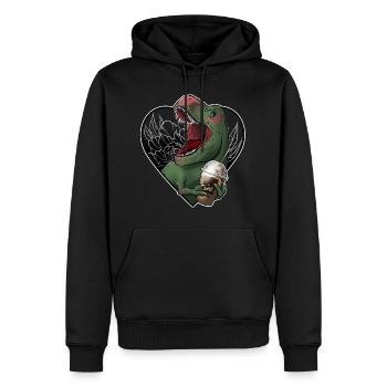 Impression T-rex et frappe caramel - Sweat à capuche Premium bio Homme - noir - Devant - Nico (187cm)