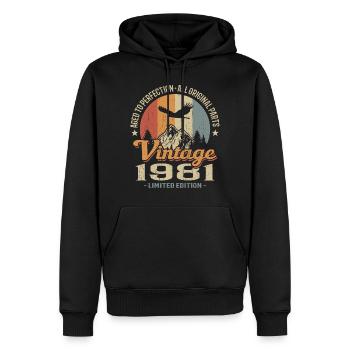 Vintage retro 1981 - Sweat à capuche Premium bio Homme - noir - Devant - Nico (187cm)