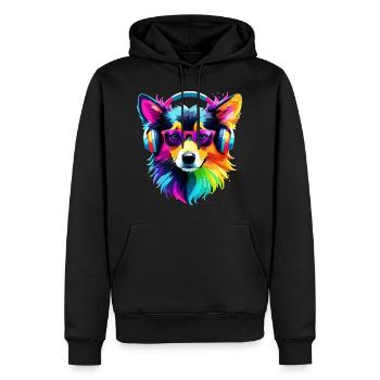 Collie Regenbogen Hund bunt cool süß - Männer Premium Bio Hoodie - Schwarz - Vorne - Nico (187cm)