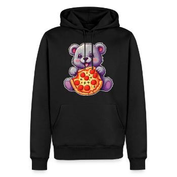 Teddy aime la pizza - Sweat à capuche Premium bio Homme - noir - Devant - Nico (187cm)