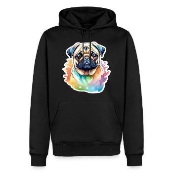 Aquarelles de carlin - Sweat à capuche Premium bio Homme - noir - Devant - Nico (187cm)