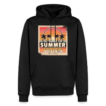 Ambiance estivale : palmiers rétro au coucher du soleil - Sweat à capuche Premium bio Homme - noir - Devant - Nico (187cm)