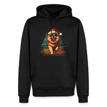 Chow Chow mit Sonnenbrille und Weihnachtsmütze - Männer Premium Bio Hoodie - Schwarz - Vorne - Nico (187cm)