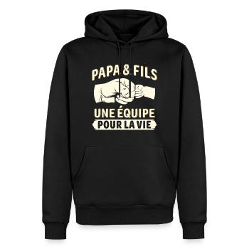 papa et fils une équipe pour la vie - Sweat à capuche Premium bio Homme - noir - Devant - Nico (187cm)