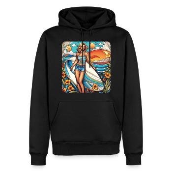 Pin-up sexy girl avec tatouages et fleurs - Sweat à capuche Premium bio Homme - noir - Devant - Nico (187cm)