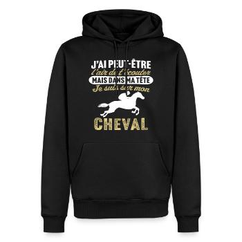 dans ma tête je suis sur mon cheval - Sweat à capuche Premium bio Homme - noir - Devant - Nico (187cm)
