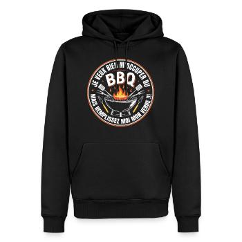 BBQ Apéro Cadeau Barbecue Humour - Sweat à capuche Premium bio Homme - noir - Devant - Nico (187cm)
